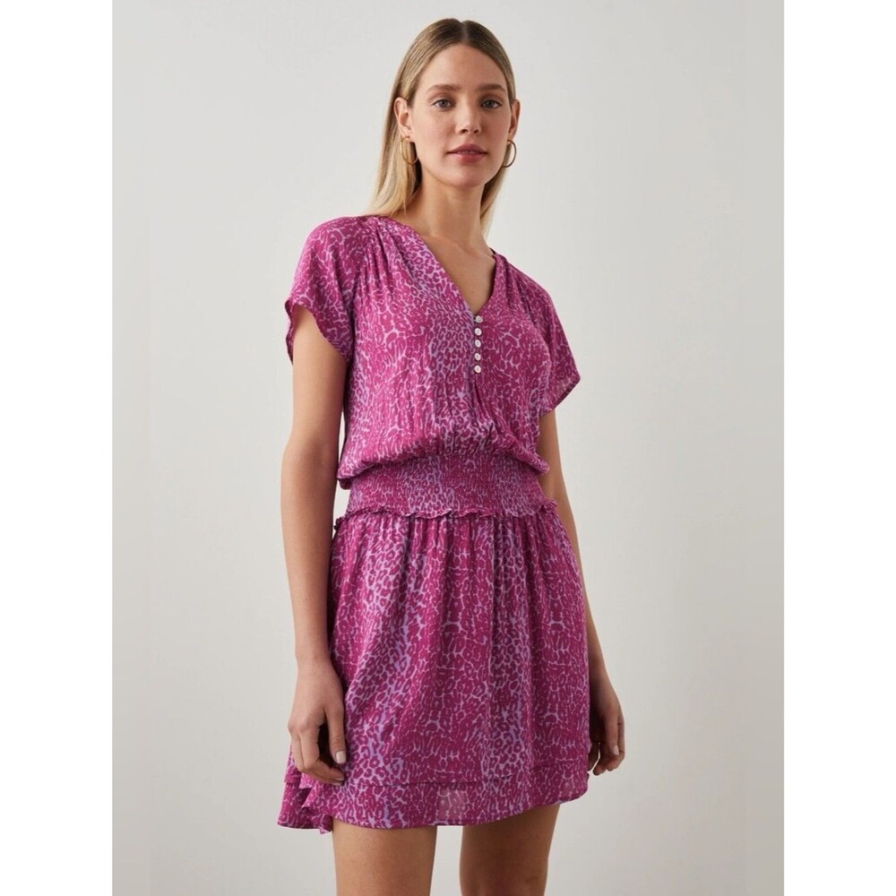Rails Karla Leopard Print Tiered Mini Dress in Pink  Size XS